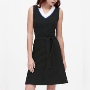 Banana Republic Black Dress with Blue White neck Large with detachable belt